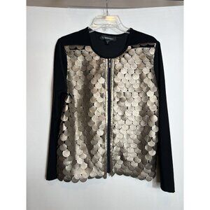 T & W Designs Zip Up Dressy Jacket black & Faux Leather Women’s Sz Large